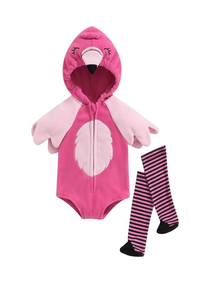 Bonangber Newborn Halloween Costumes Toddler Flamingo Costume Wing Sides Hooded Romper Stockings Cute Cosplay Costume(A-Pink,12-18 Months) - Image 1